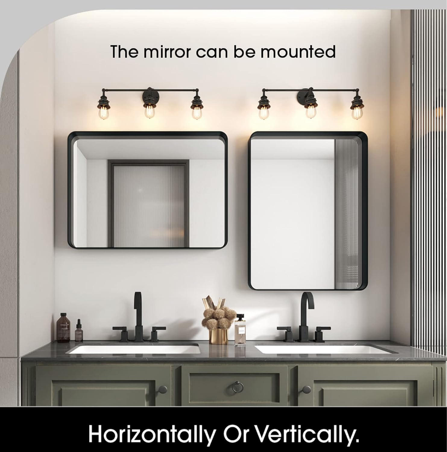 OKPAL 24x36 Inch Black Metal Wall Mirror