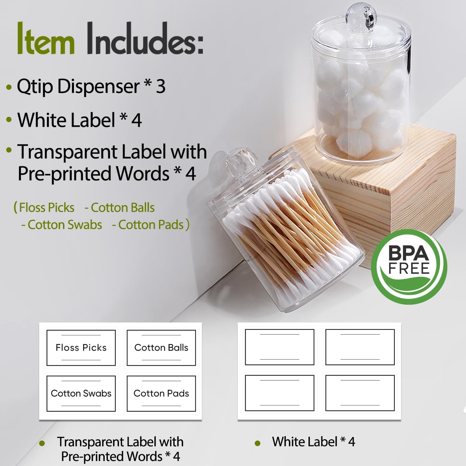 AOZITA 3 Pack Acrylic Q-Tip Holder Dispenser Set