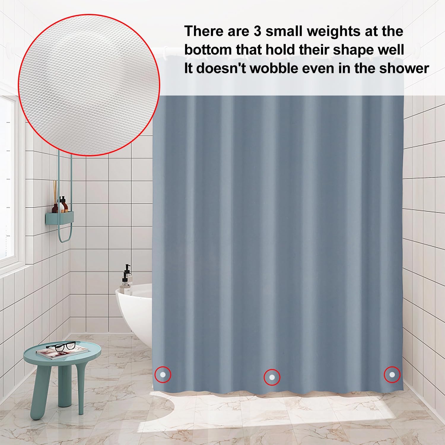 TimeCity Blue Shower Curtain Liner with 3 Magnets and 12 Hooks