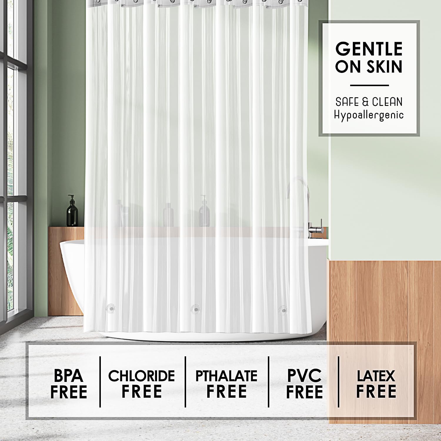 Clara Clark Frosted Shower Curtain Liner with Magnets