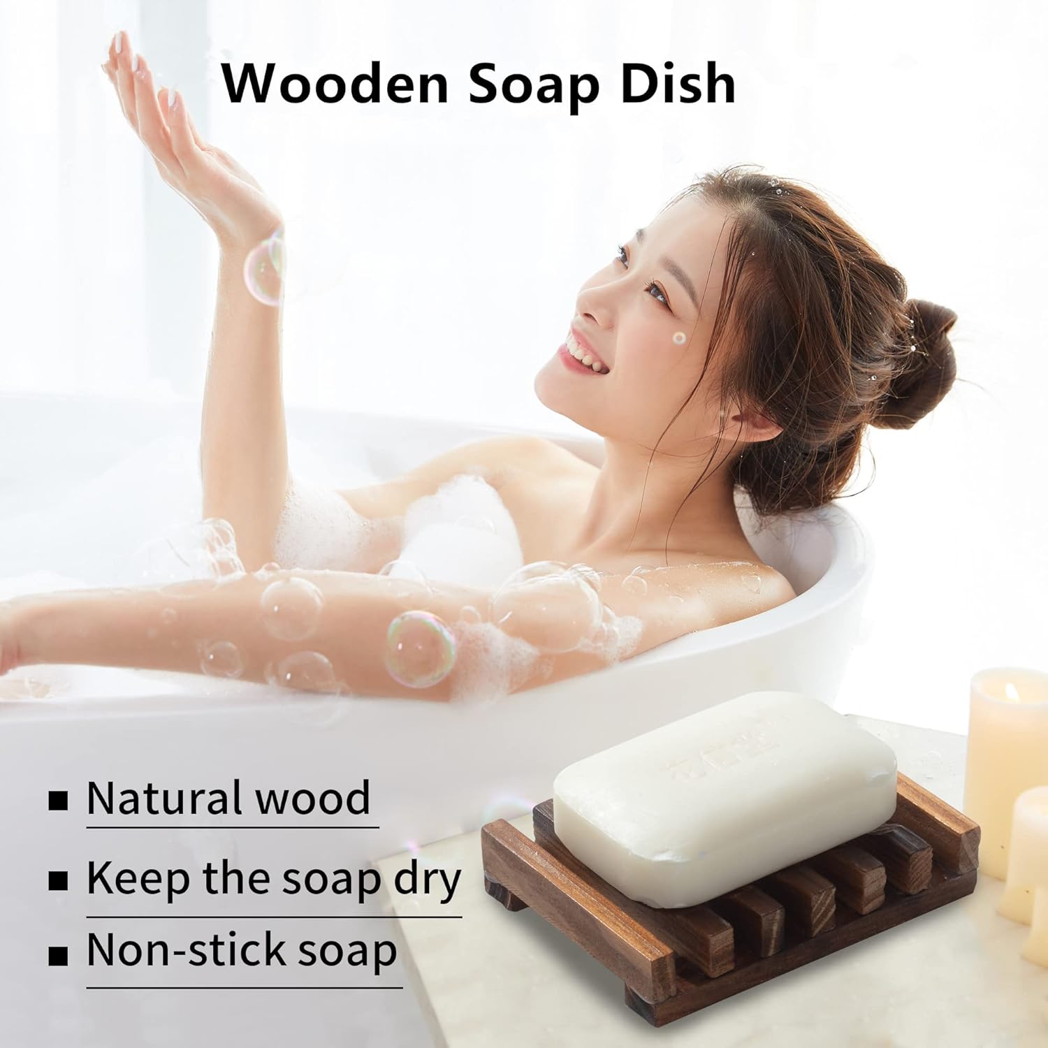 Vowupt Wooden Soap Dish Set of 2 for Shower