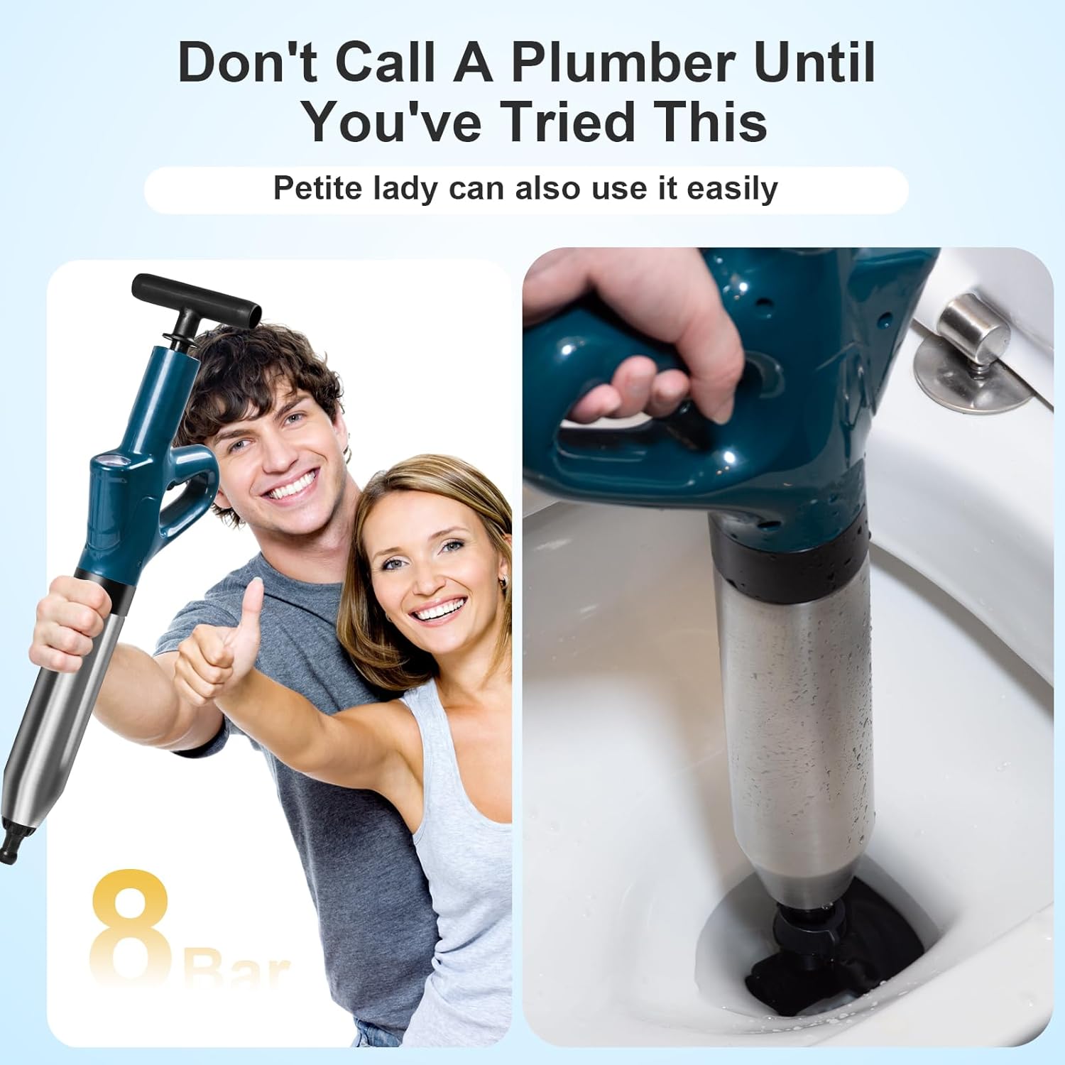Toilet Plunger with Pressure Indicator for Heavy Clogs