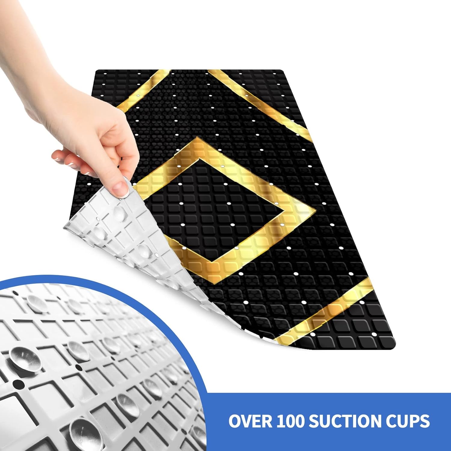 Extra Long Black Gold Geometry Bathtub Mat