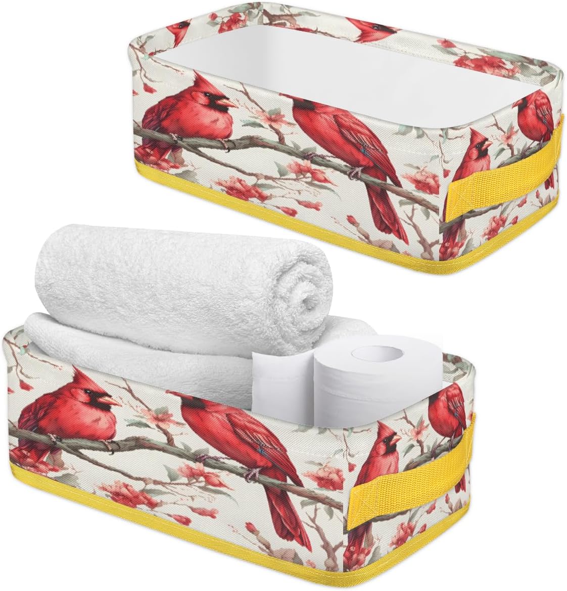 Skonsati Cardinal Birds Toilet Paper Storage Basket with Handles