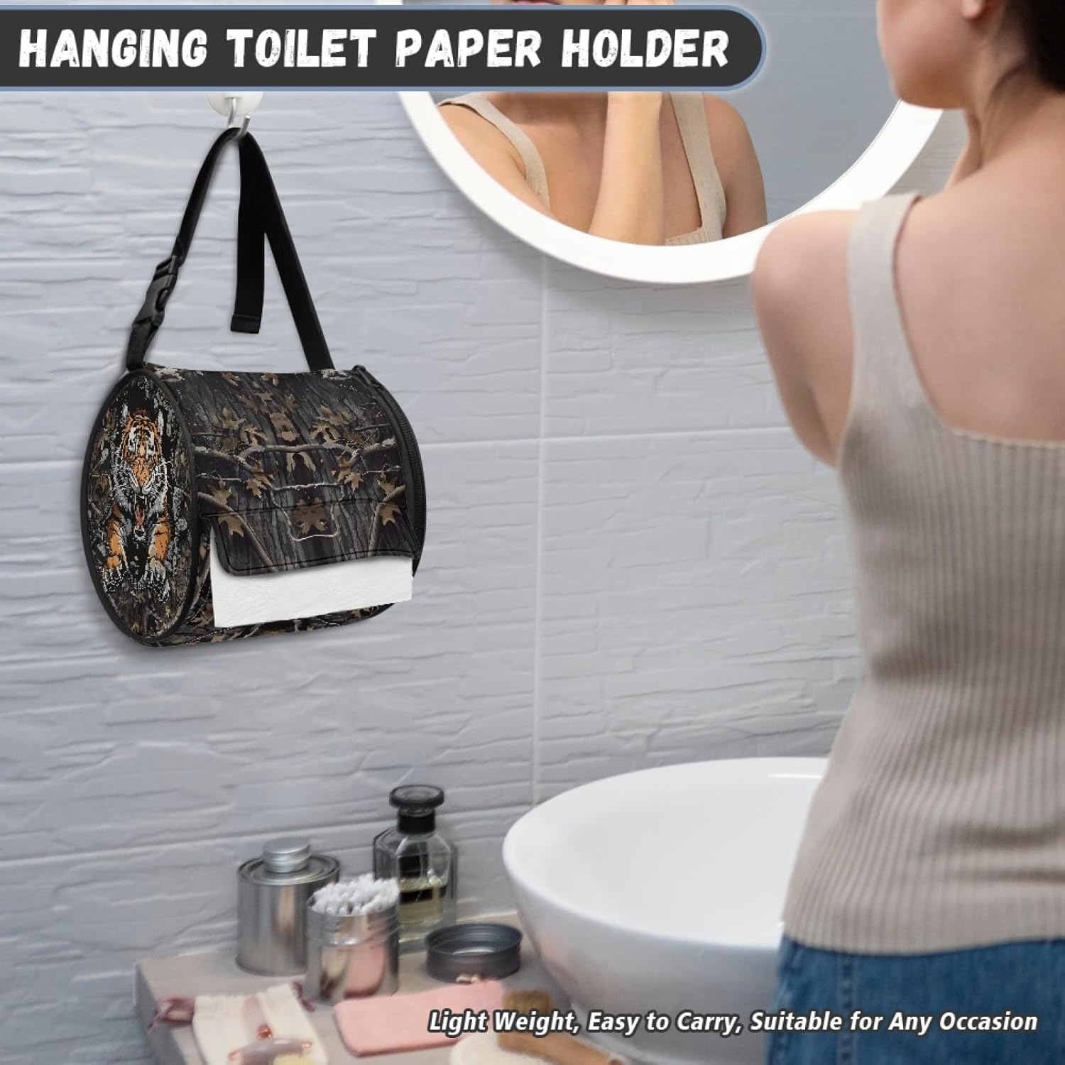 Tiger Camo Paper Towel Storage Bag for Hiking Camping Bathroom