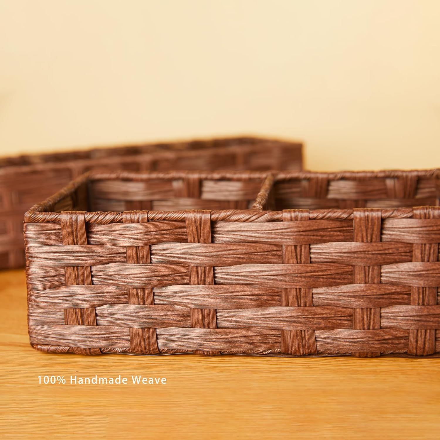 Buaihekafei Toilet Paper Basket with Dividers Waterproof Wicker Storage for Bathroom