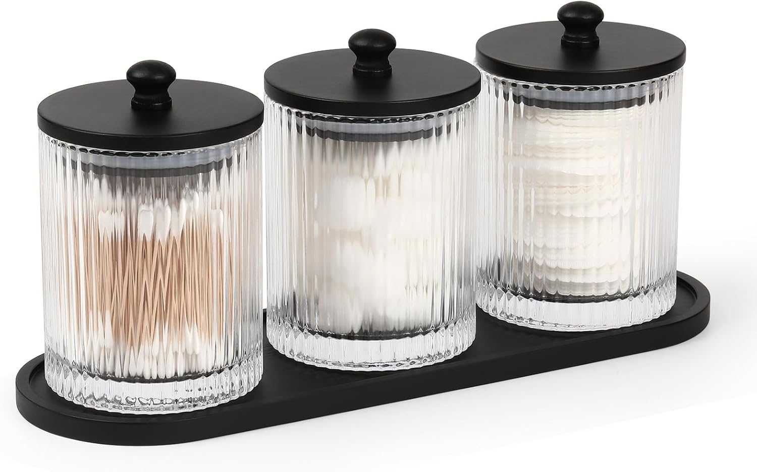3 Pack Qtip Holder - Elegant Glass Bathroom Storage Set