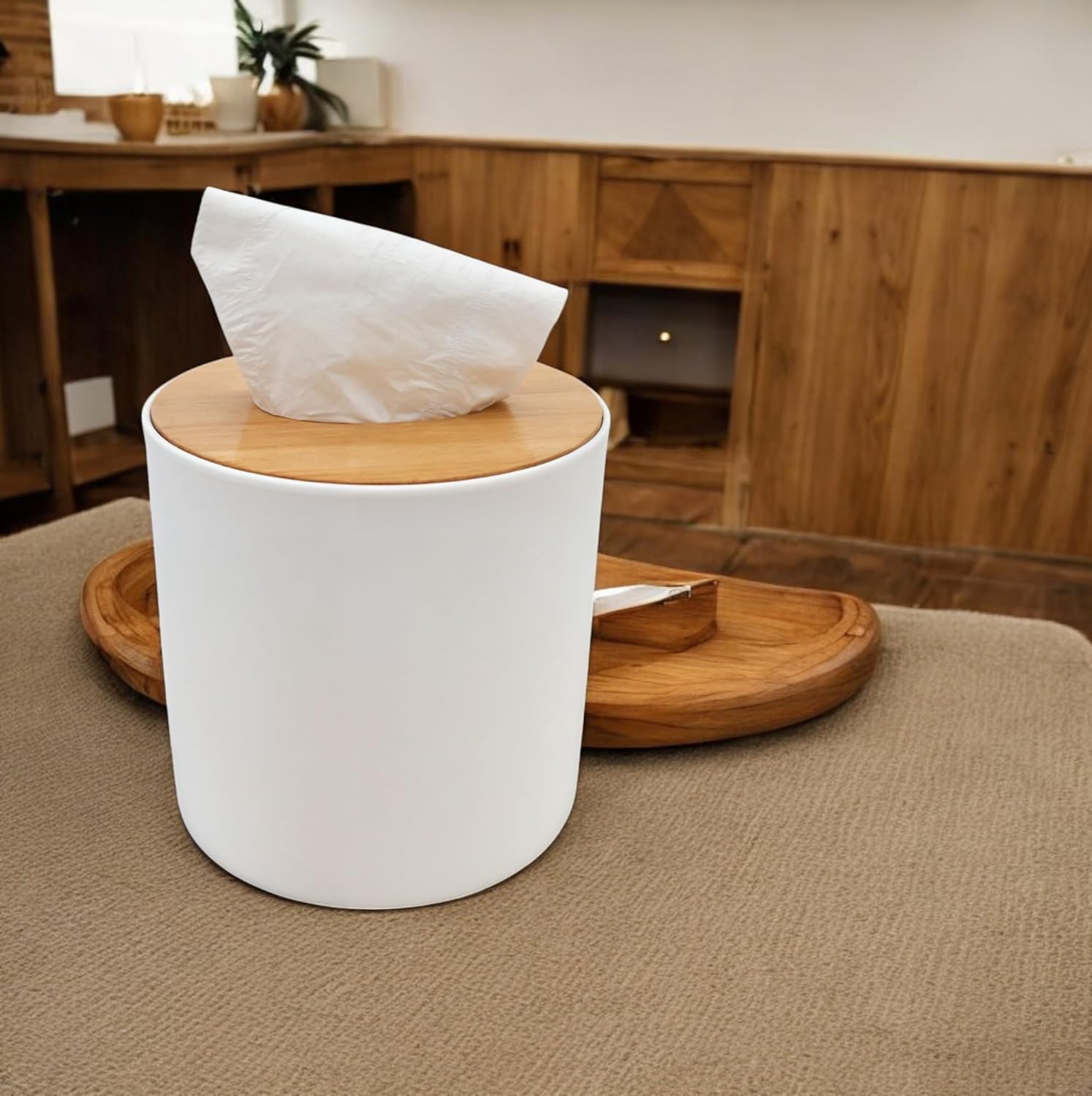 BuleVina Bamboo Lid Tissue Holder Box 5x5 1
