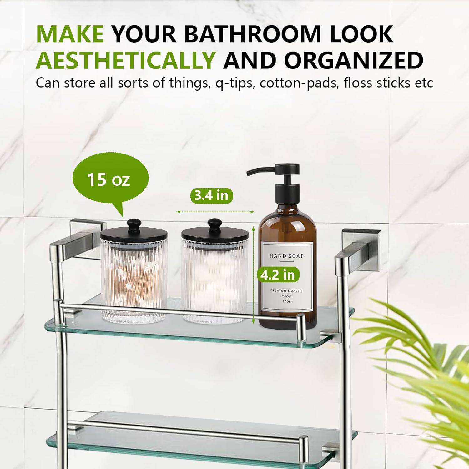 3 Pack Qtip Holder - Elegant Glass Bathroom Storage Set