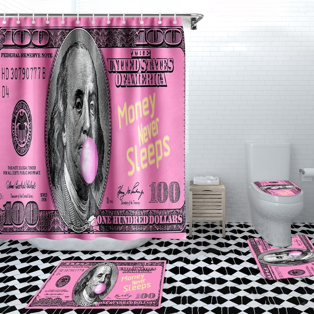 GUBIYU 4-Piece Pink Money Bathroom Set