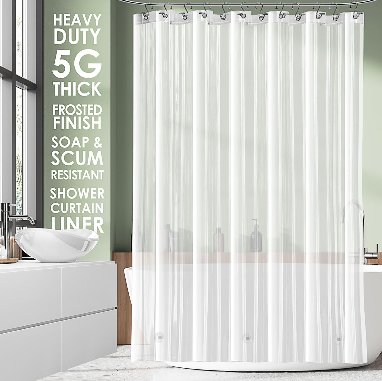 Clara Clark Frosted Shower Curtain Liner with Magnets