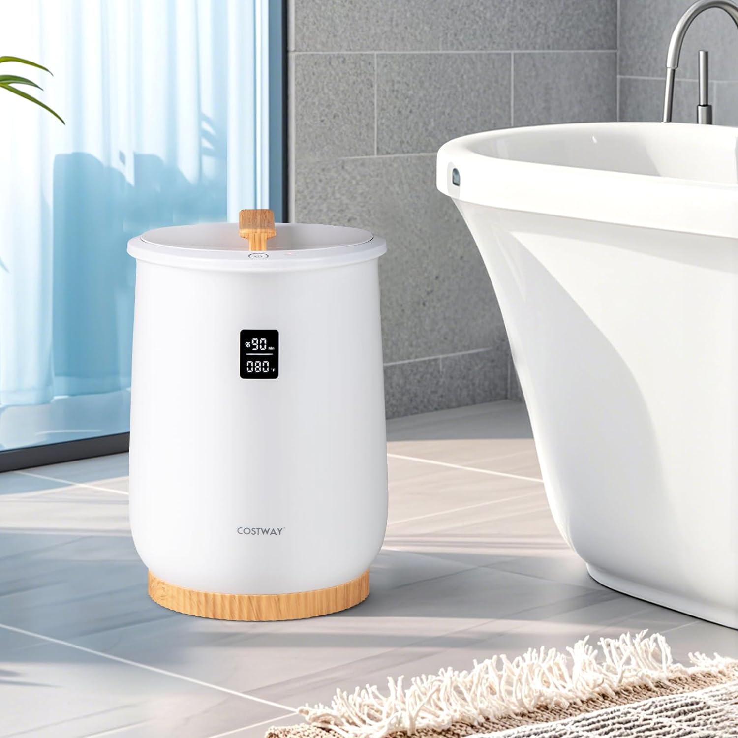 COSTWAY Bucket Style Towel Warmer with LED Display and Child Safety Lock White