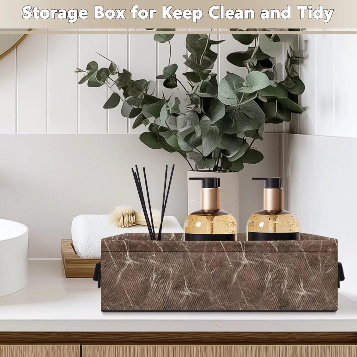 Brown Rectangular Storage Basket Toilet Paper Organizer Vanity Tray