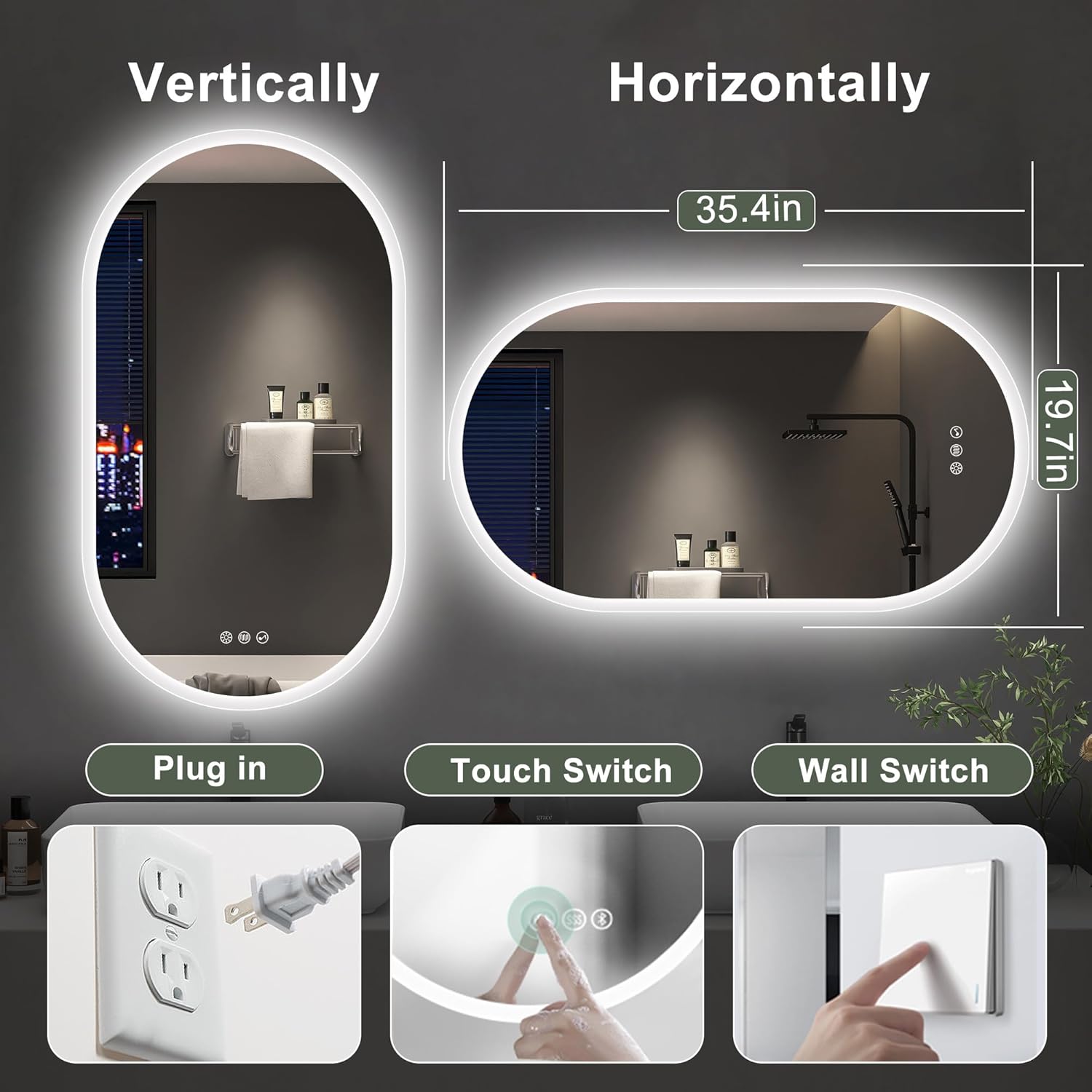 Sbagno 20x36 Inch Oval LED Mirror with Lights and Memory Function