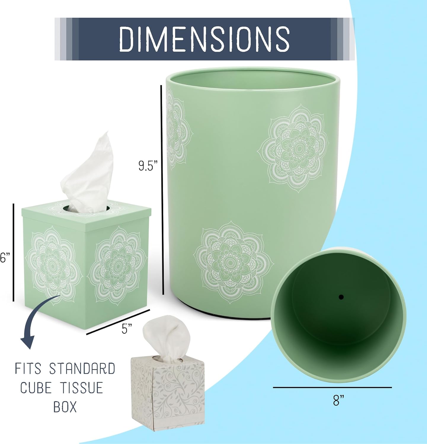 Mandala Round Trash Can and Tissue Box Holder Set