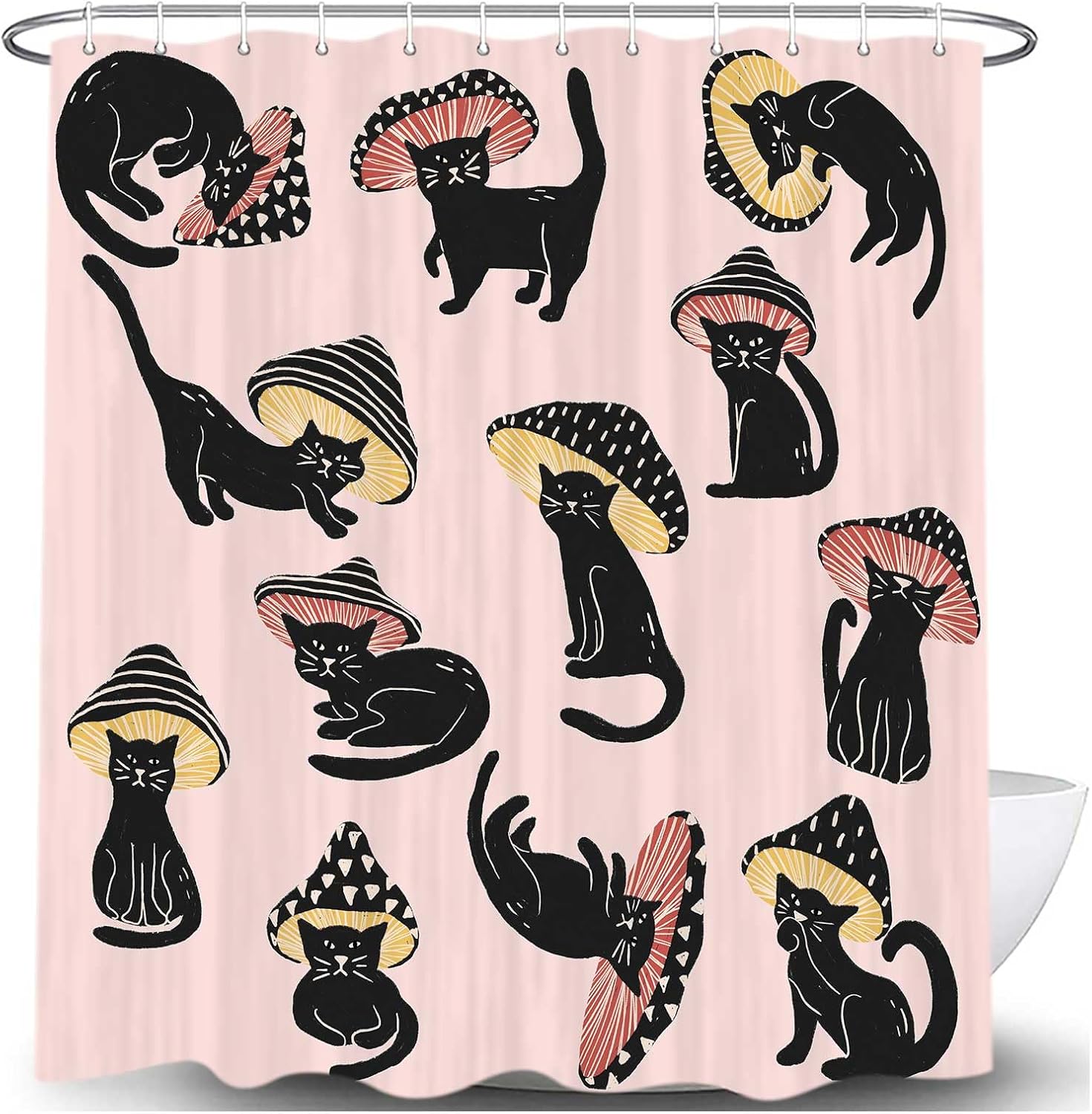 MERCHR Cute Funny Cat Mushroom Shower Curtain 72x72 Inch 1