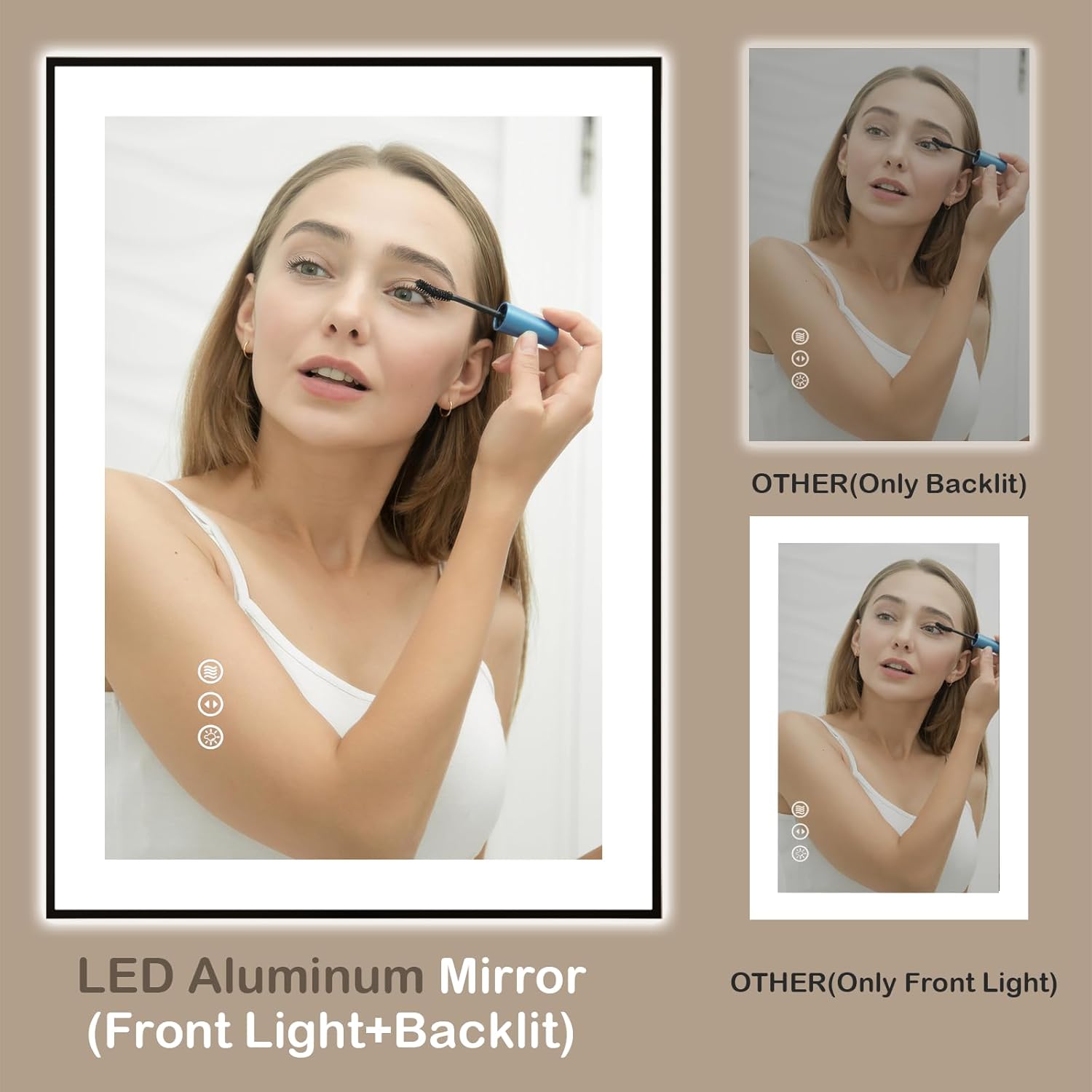 40x32 Inch LED Bathroom Mirror with Black Frame