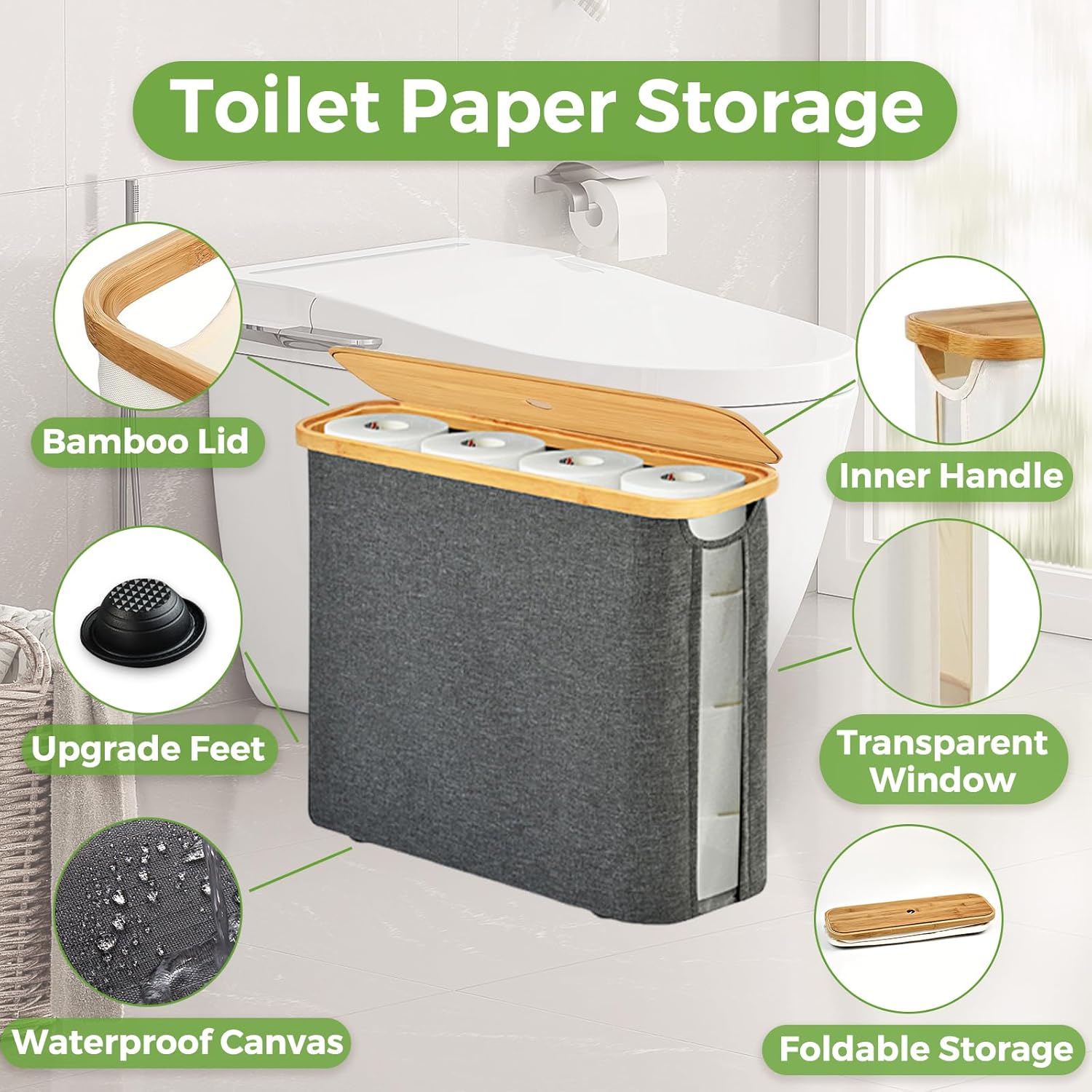 Toilet Paper Holder with Lid for 9 Rolls Gray