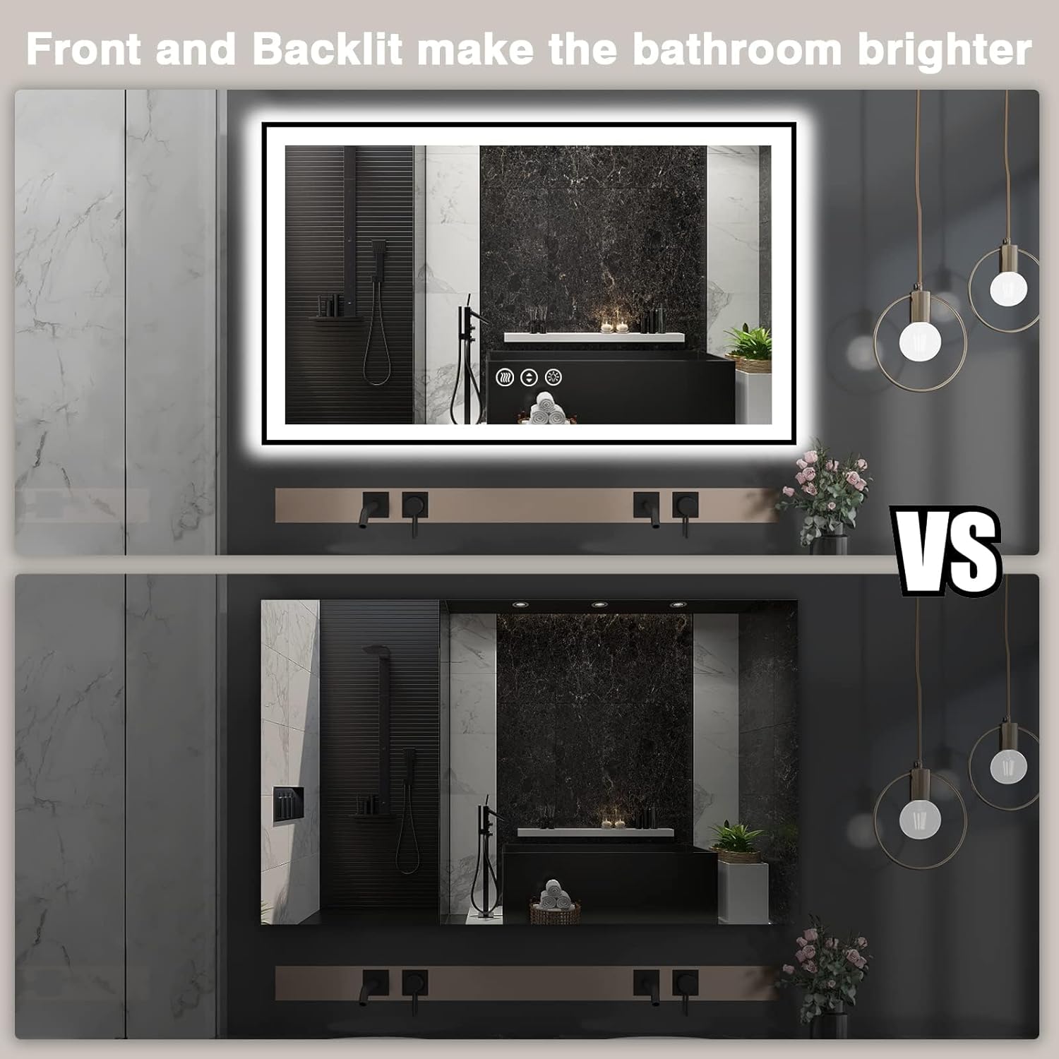 EchosLife 60x36 LED Mirror with Black Aluminum Frame