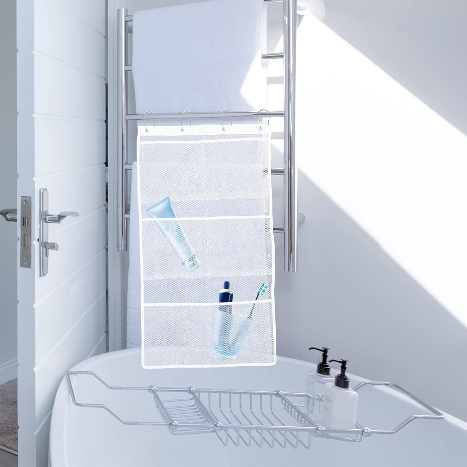 OUNONA Shower Organizer Mesh Bag with 6 Pockets