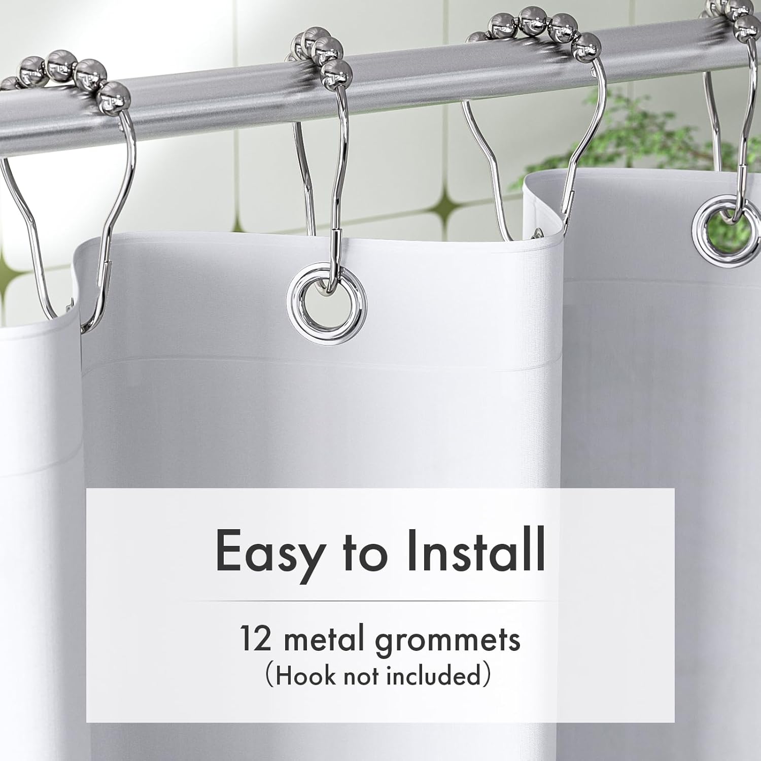 Amazer White Waterproof Shower Curtain Liner with Magnets