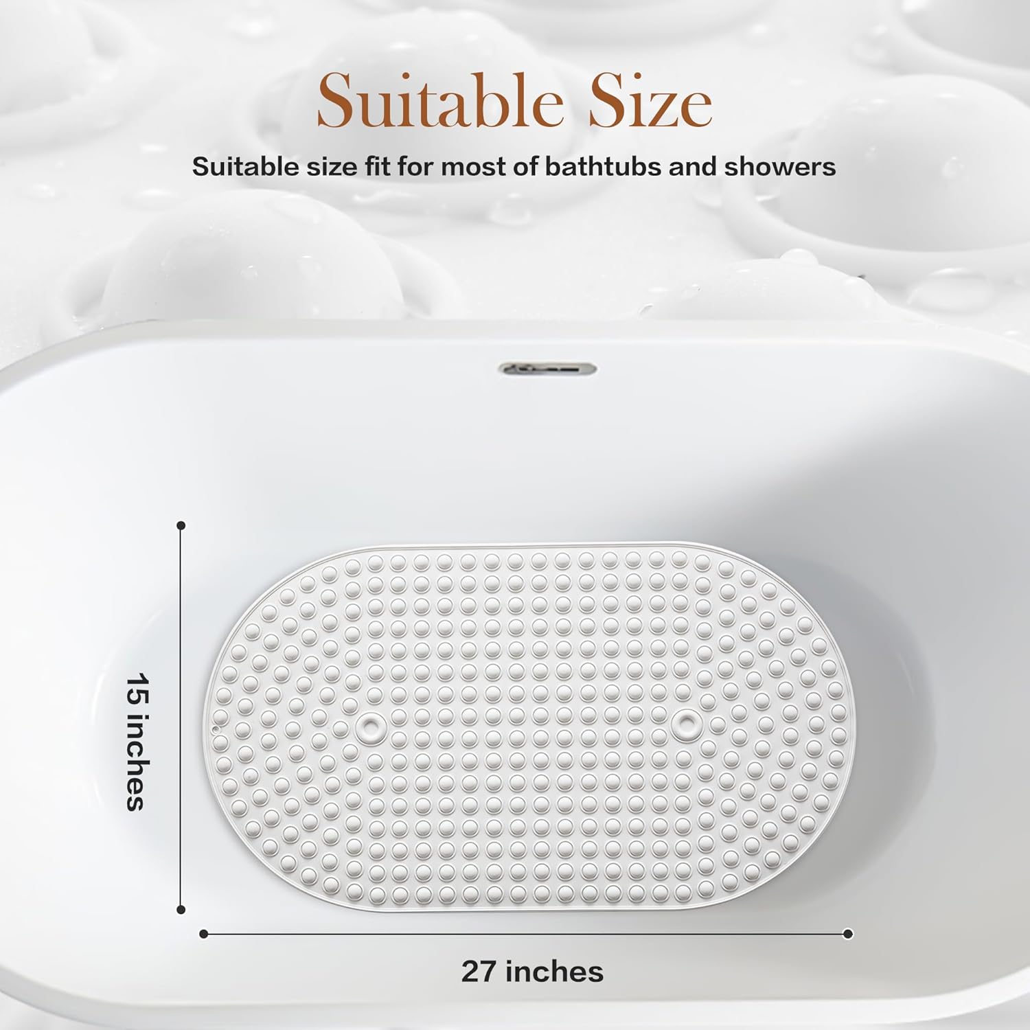 Joiyota Silicone Bath Mat Oval Non-Slip with 27x15 Inches