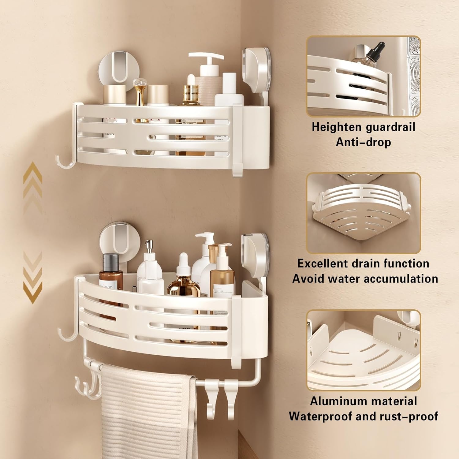 VOLPONE 2-Pack Corner Shower Caddy with Towel Bar