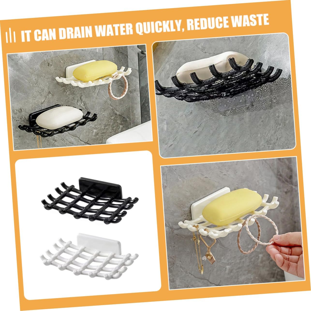 ABOOFAN 4pcs Self-Draining Soap Dish for Bathroom Wall
