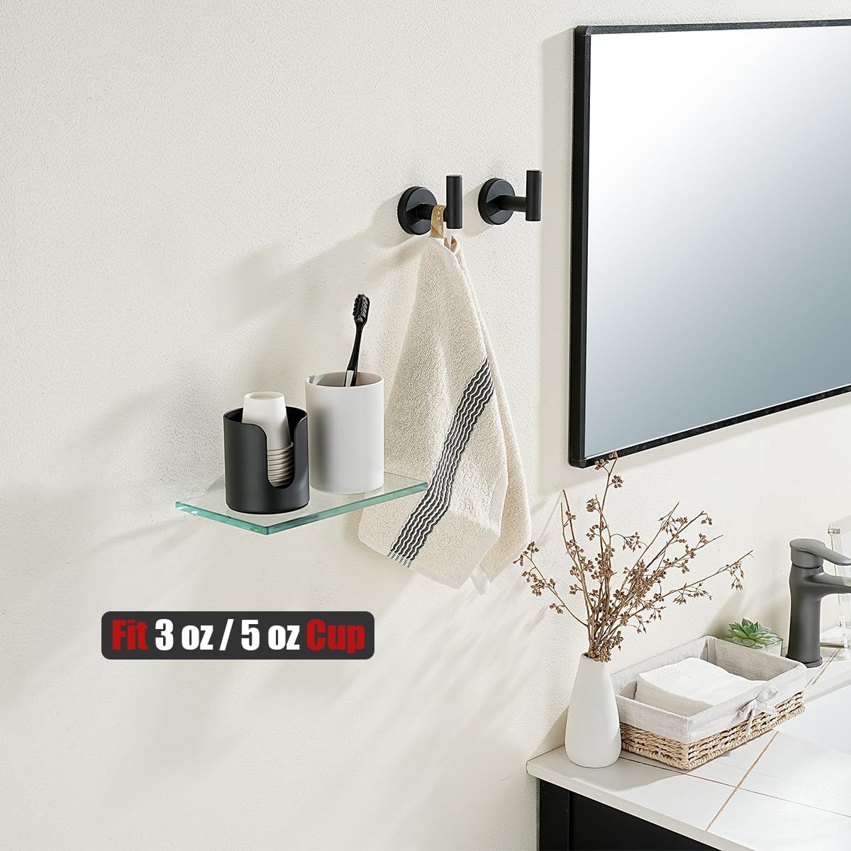 JQK Bathroom Cup Dispenser Black 3 oz or 5 oz