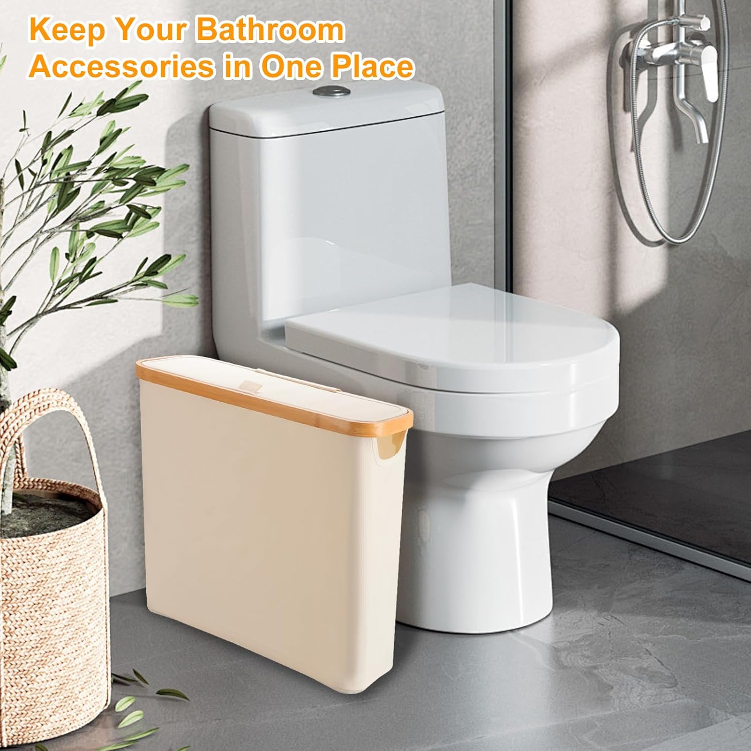 Tefola Toilet Paper Basket with Lid - 12 Roll Storage Container Beige