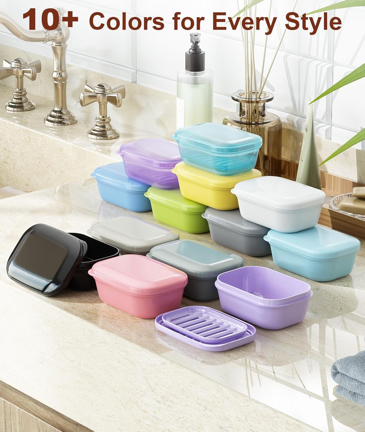 Quatish Leakproof Soap Dish with Lid Draining Layer 1