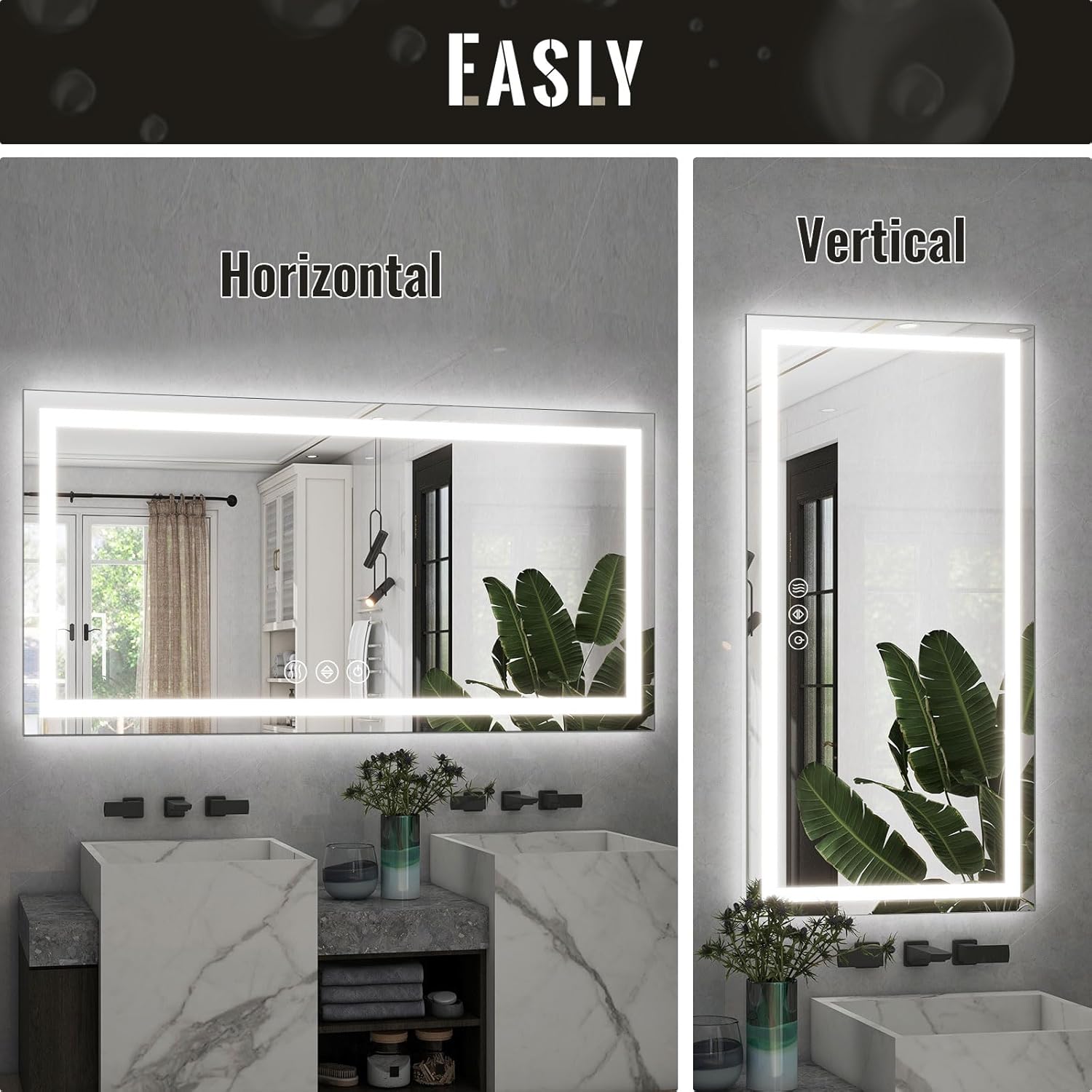 Easly 30x55 Inch LED Bathroom Mirror with Anti-Fog and Dimming