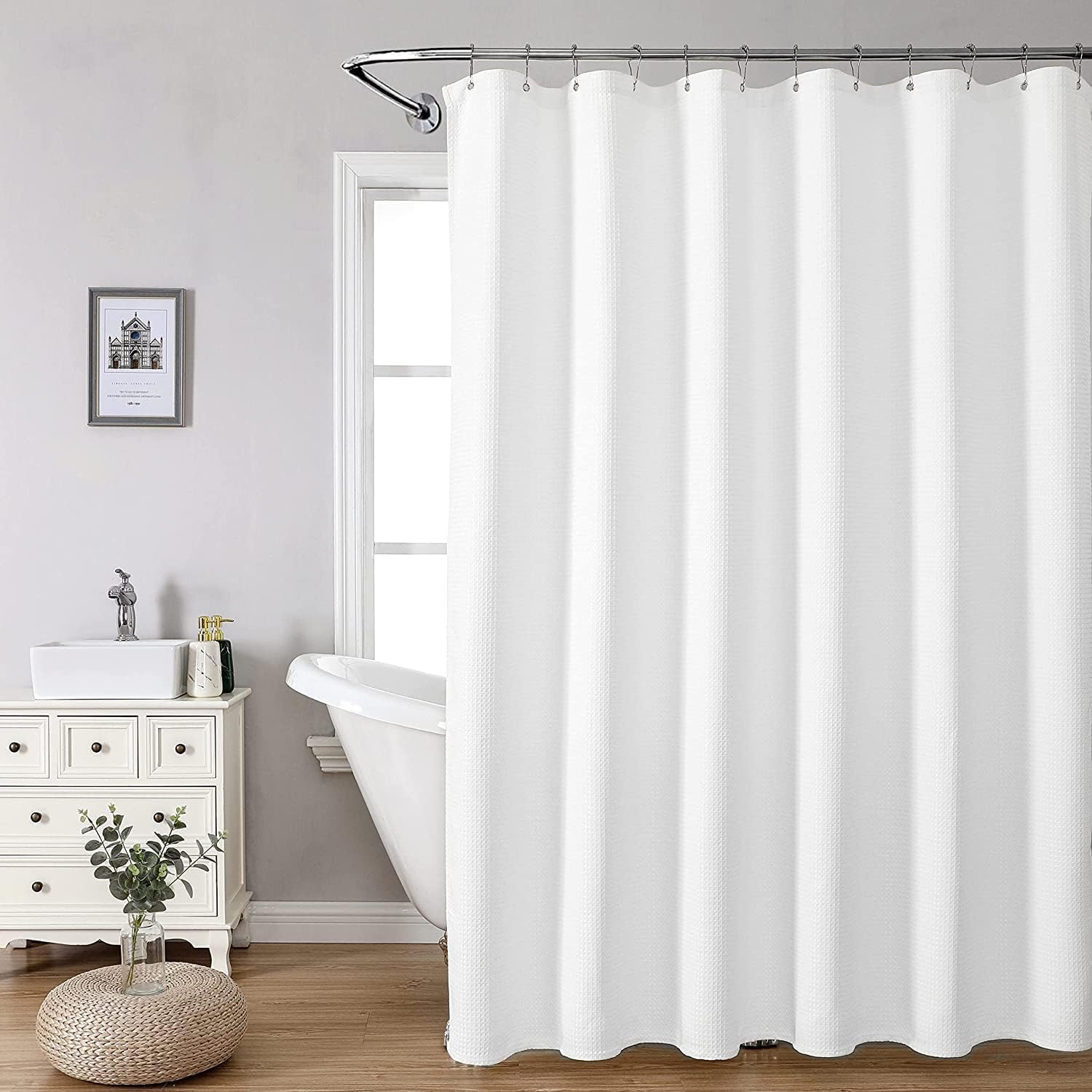 MISS SELECTEX Waterproof Waffle Shower Curtain 230 GSM Heavy Duty White