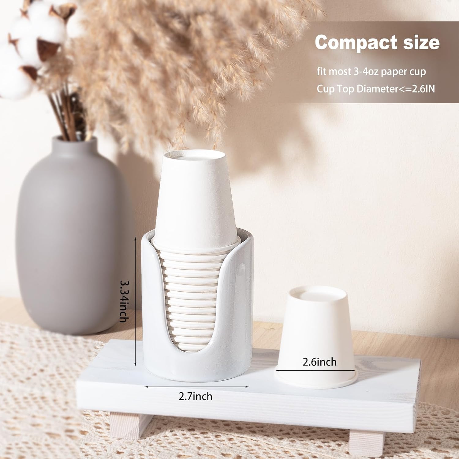 Bathroom Cup Holder Ceramic 3-4 oz Cup Dispenser White