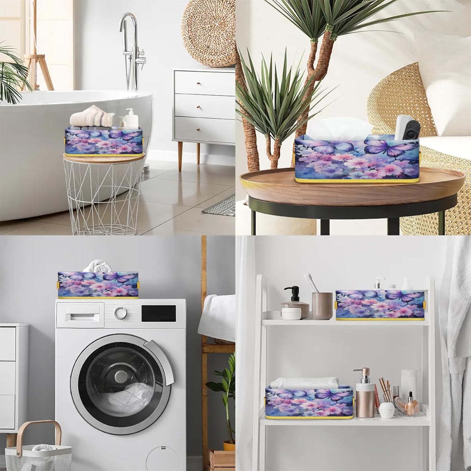 Butterfly Flower Toilet Paper Storage Basket with Handles
