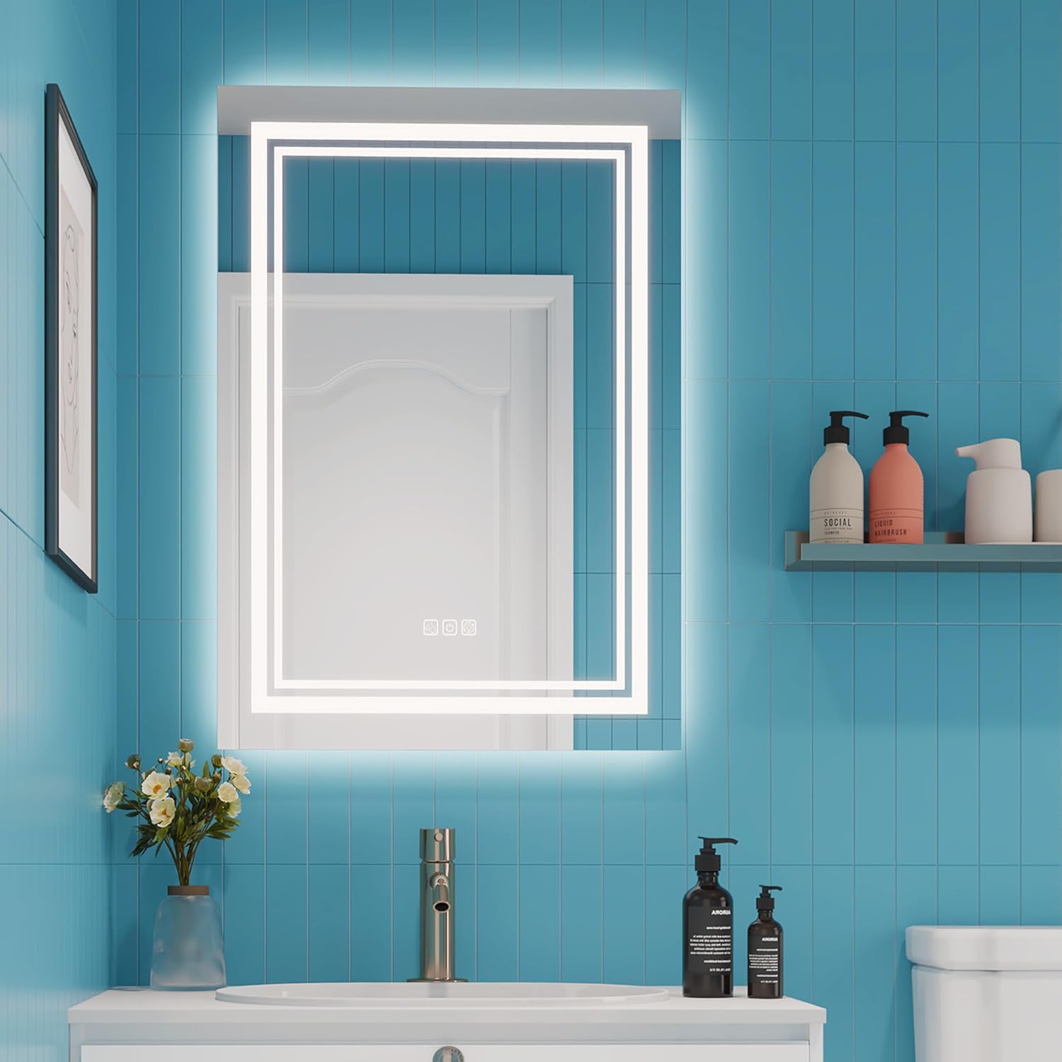 Silumin 32x24 LED Wall Mirror with Defog and Dimmable Light