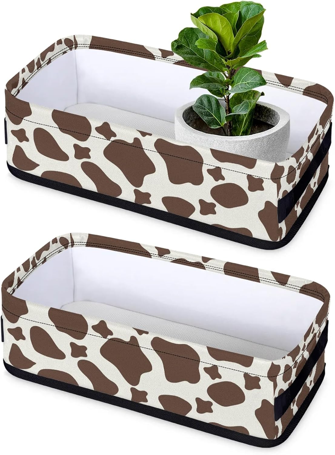 Cow Pattern Brown Bathroom Basket 2 Pack Foldable