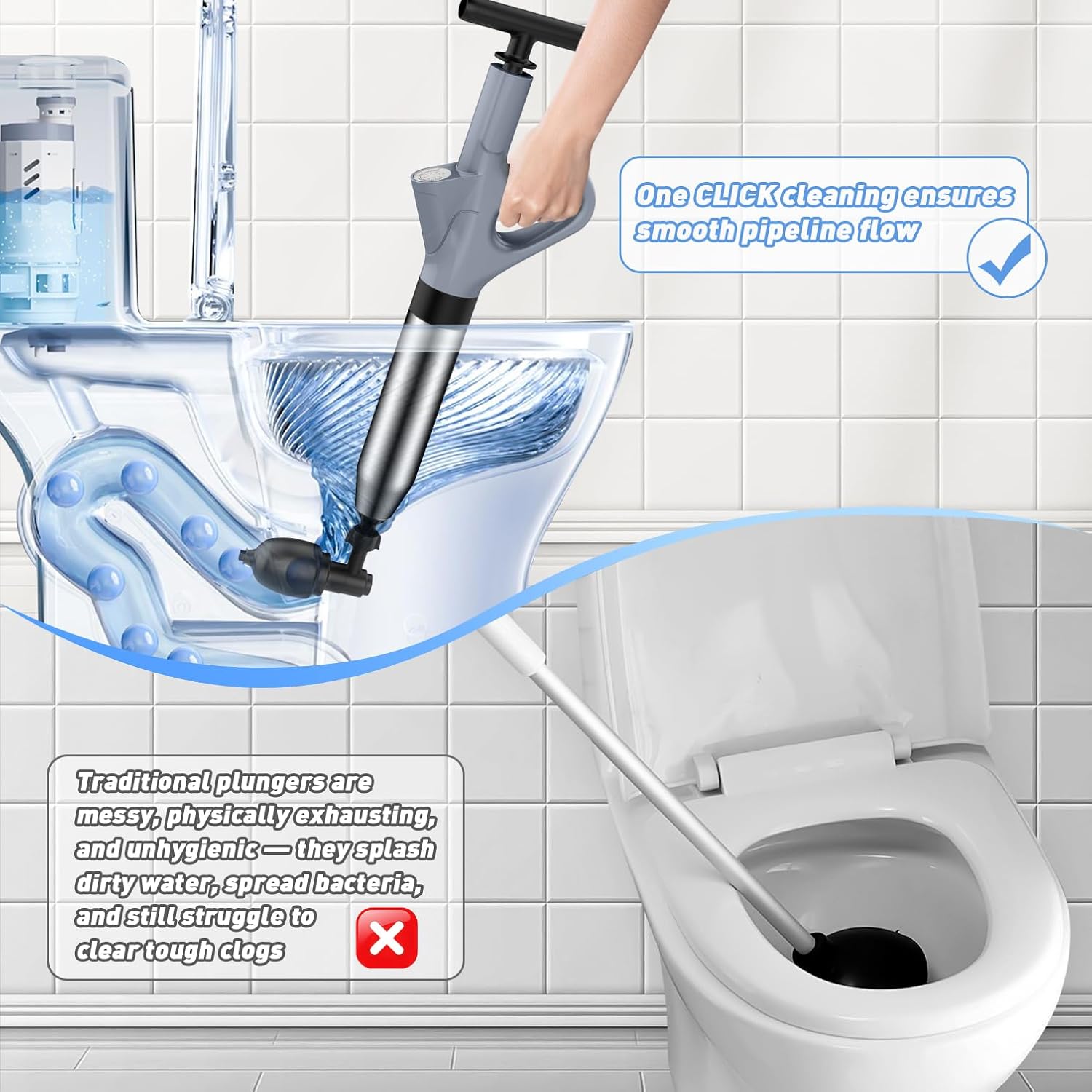Mieaoll High Pressure Toilet Plunger with Real-Time Pressure Display 1