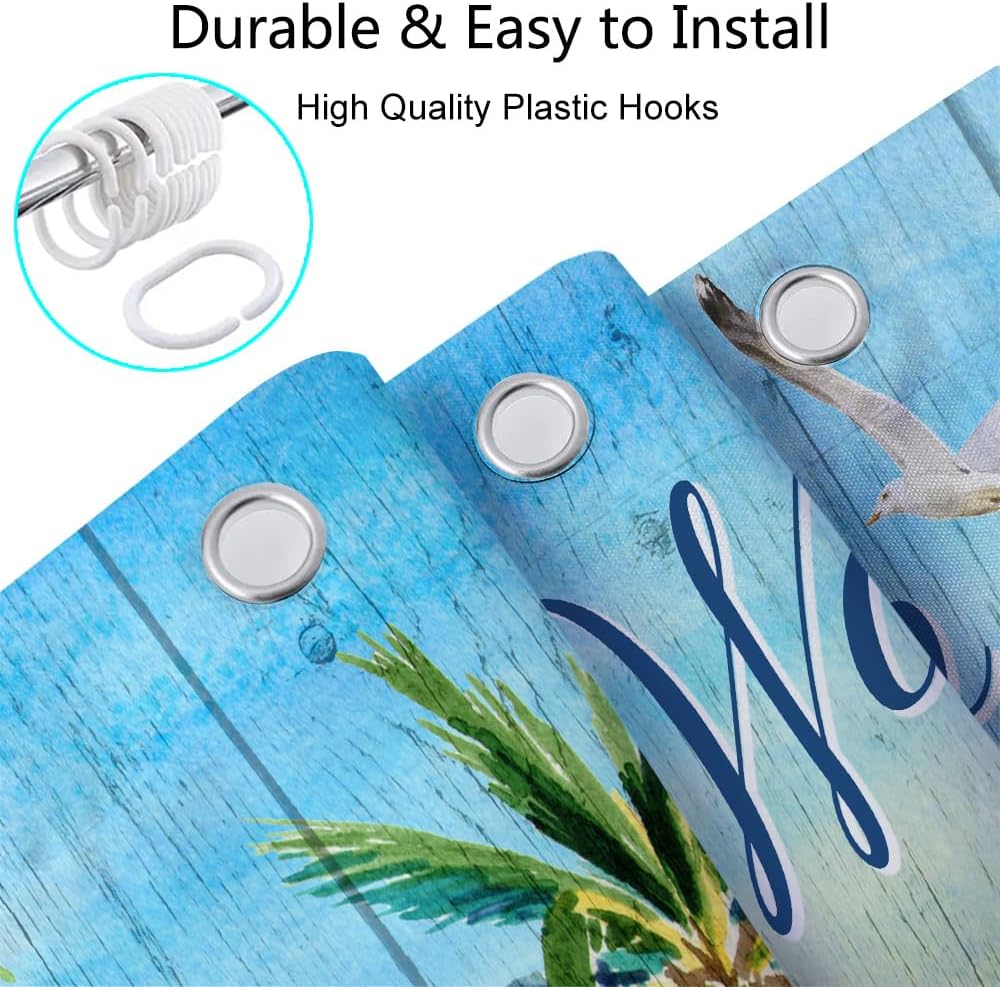 Beach Turtle Shower Curtain with Hooks 72x72