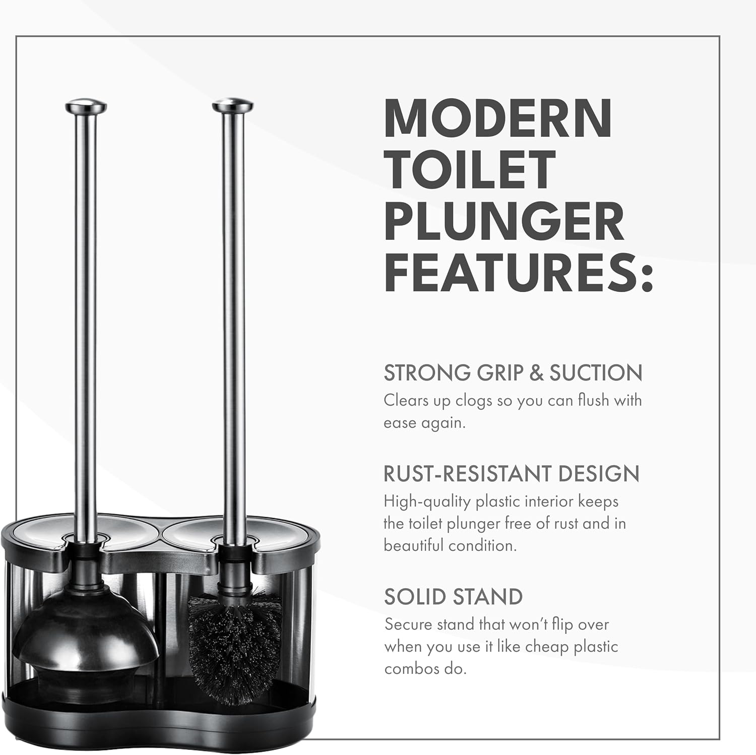 Modern Deluxe Freestanding Toilet Brush and Plunger Combo