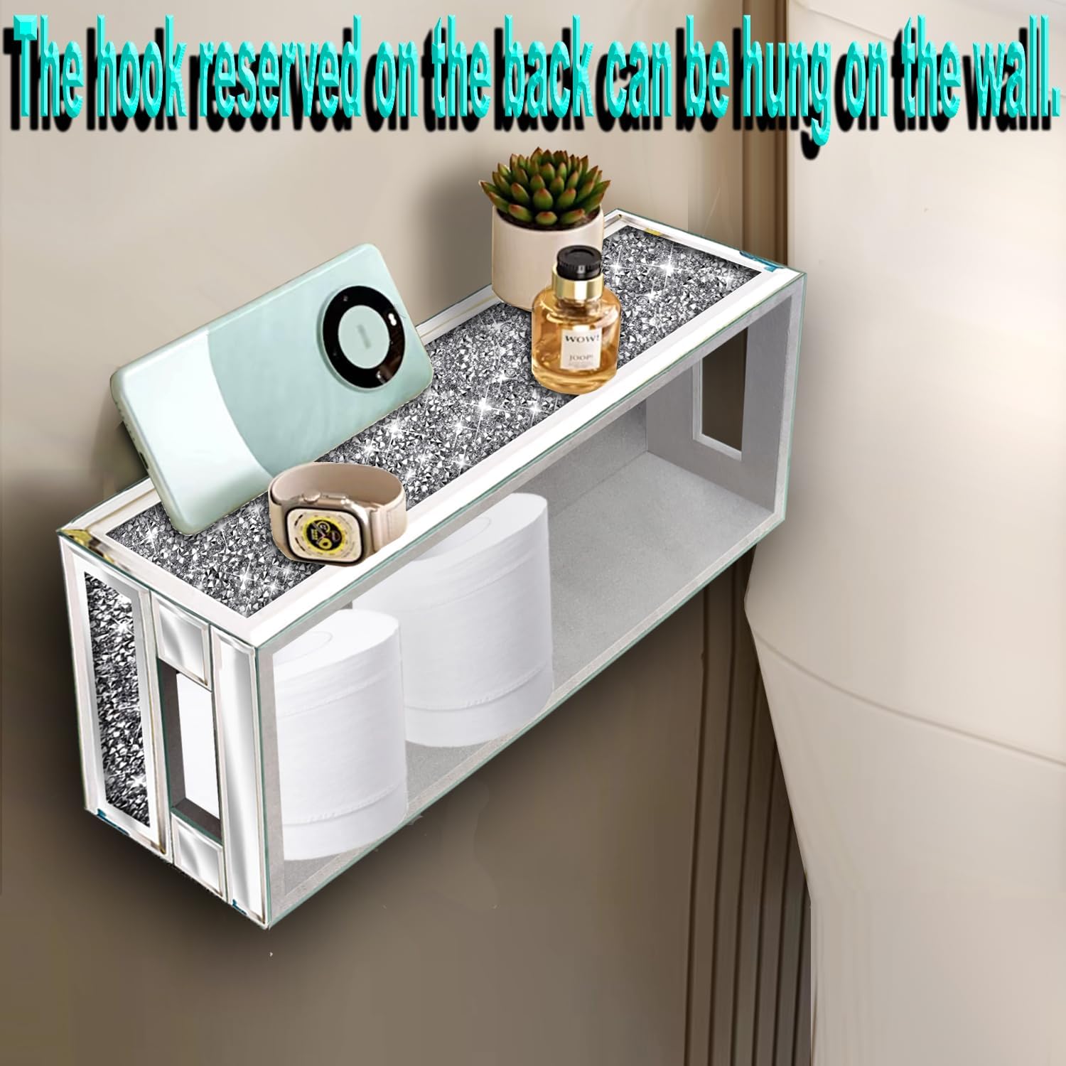 Wocred Diamond Mirror Bathroom Tray Wall-Mounted Storage Organizer