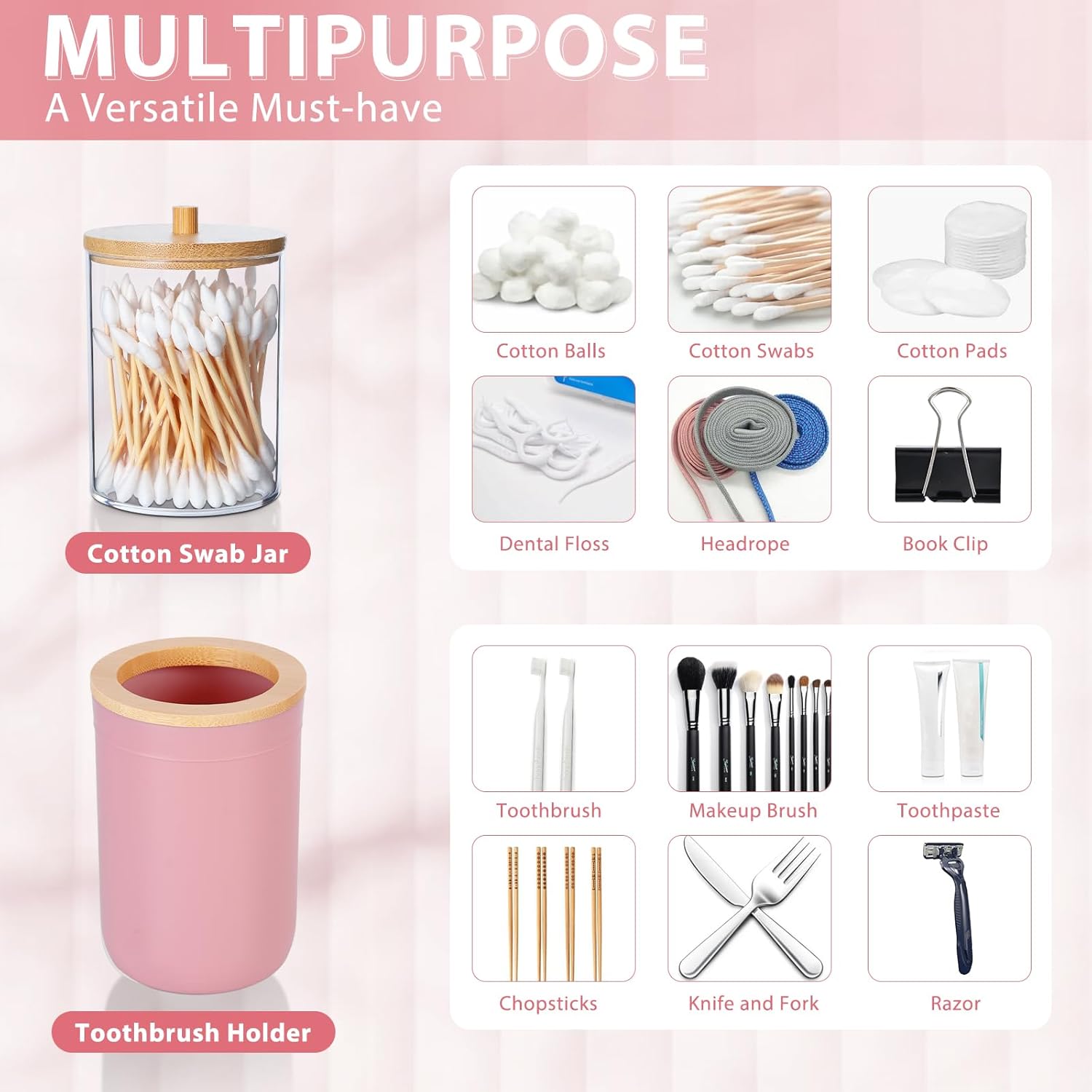 iMucci 5 Piece Bathroom Accessories Set with Pink Bamboo Cover