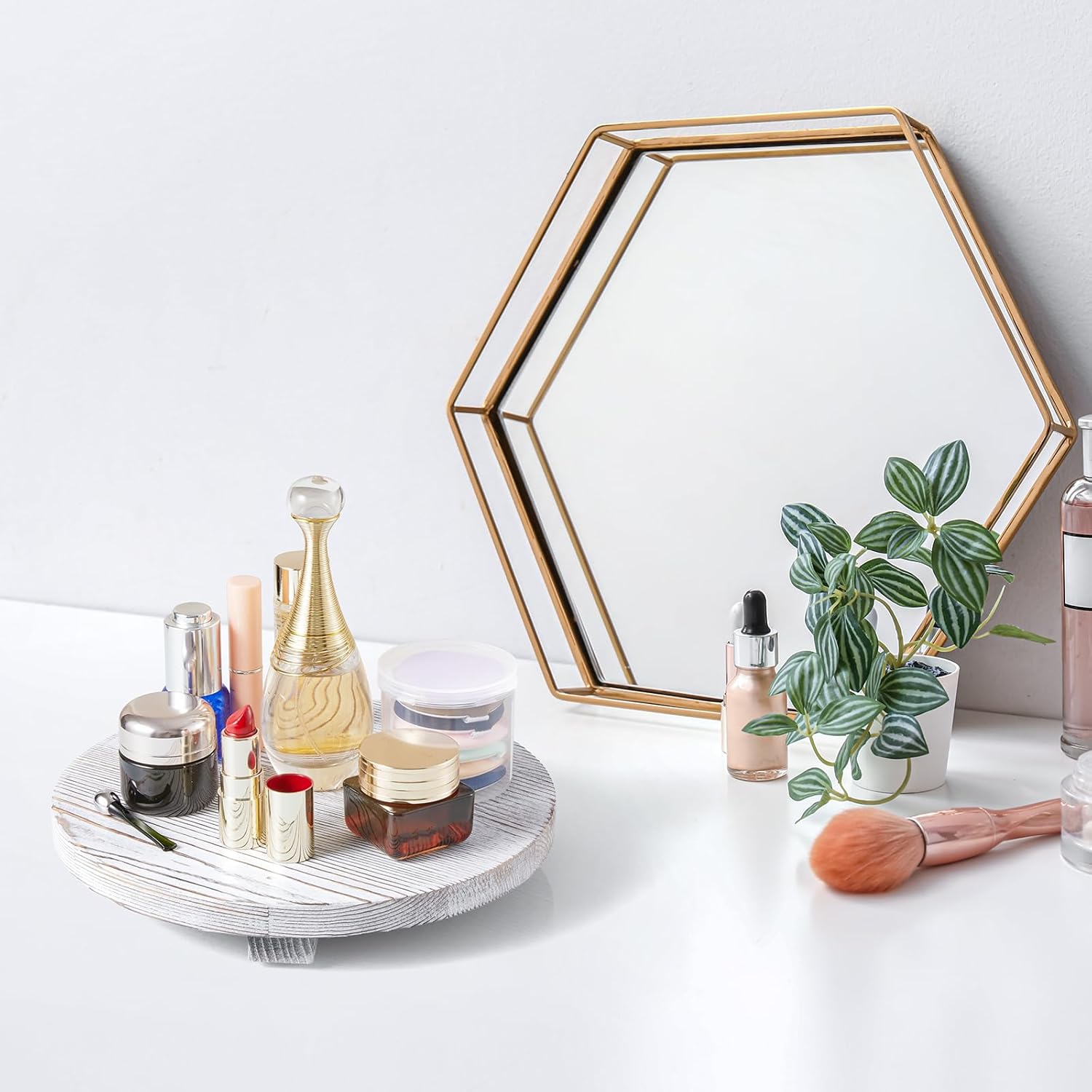 Bivvclaz 9 Rustic White Round Wood Tray