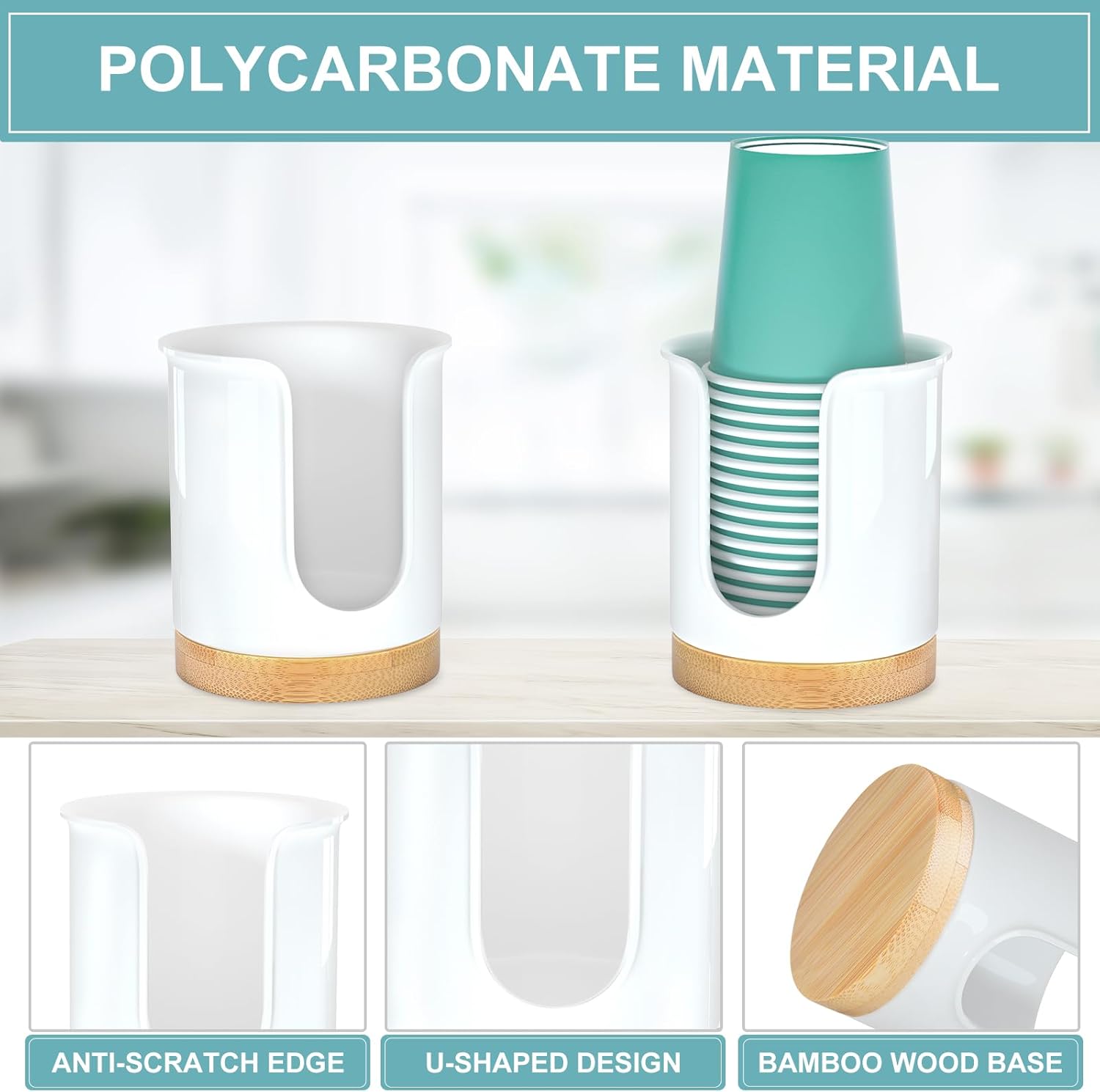 BYAWAY 2 Pack Bathroom Cup Dispenser with Bamboo Base