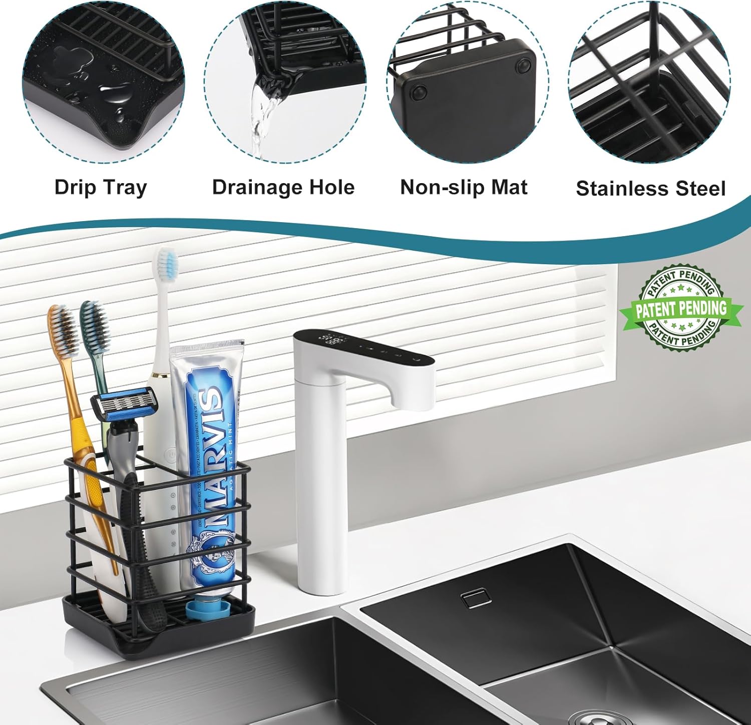 Chintu Stainless Steel Toothbrush Holder with Drip Tray