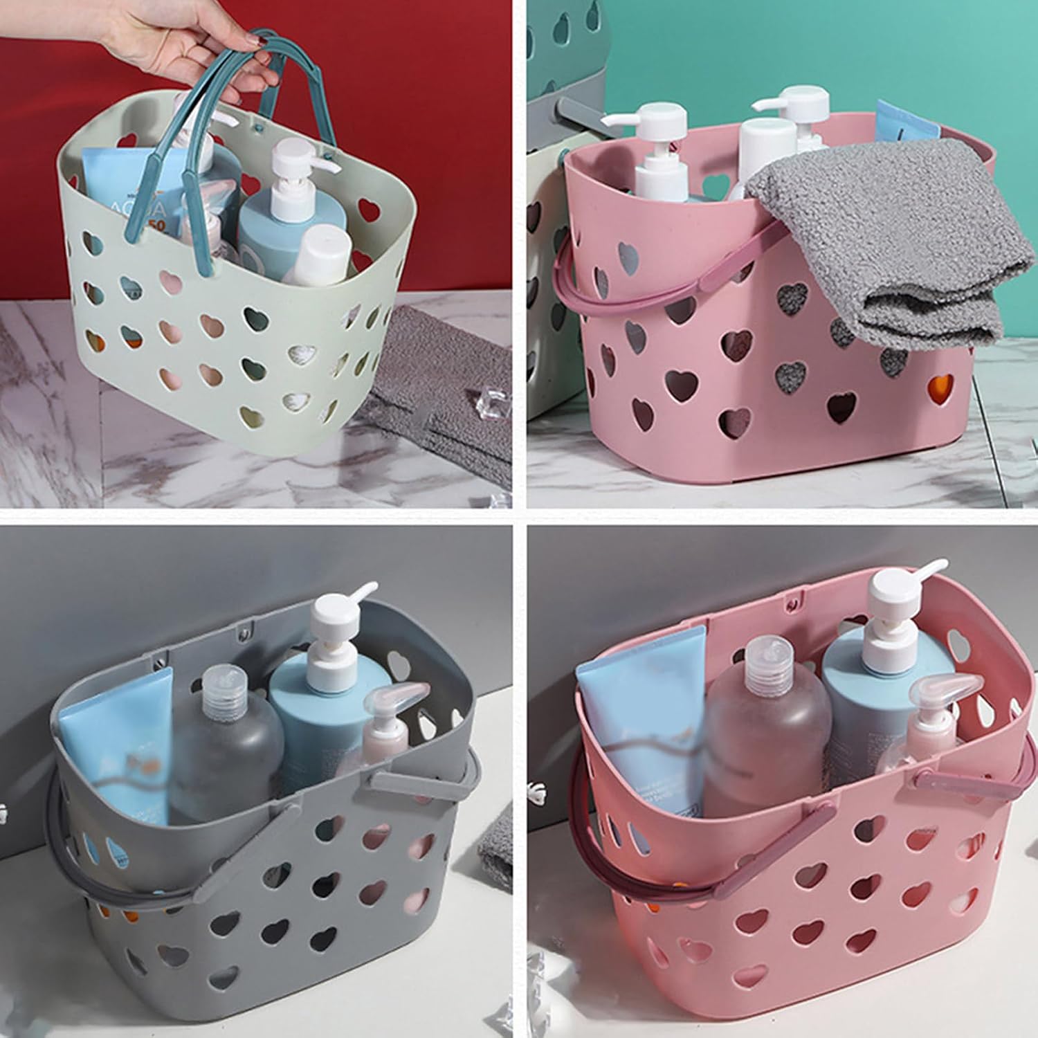 Pink Plastic Storage Basket with Handles and Holes 1