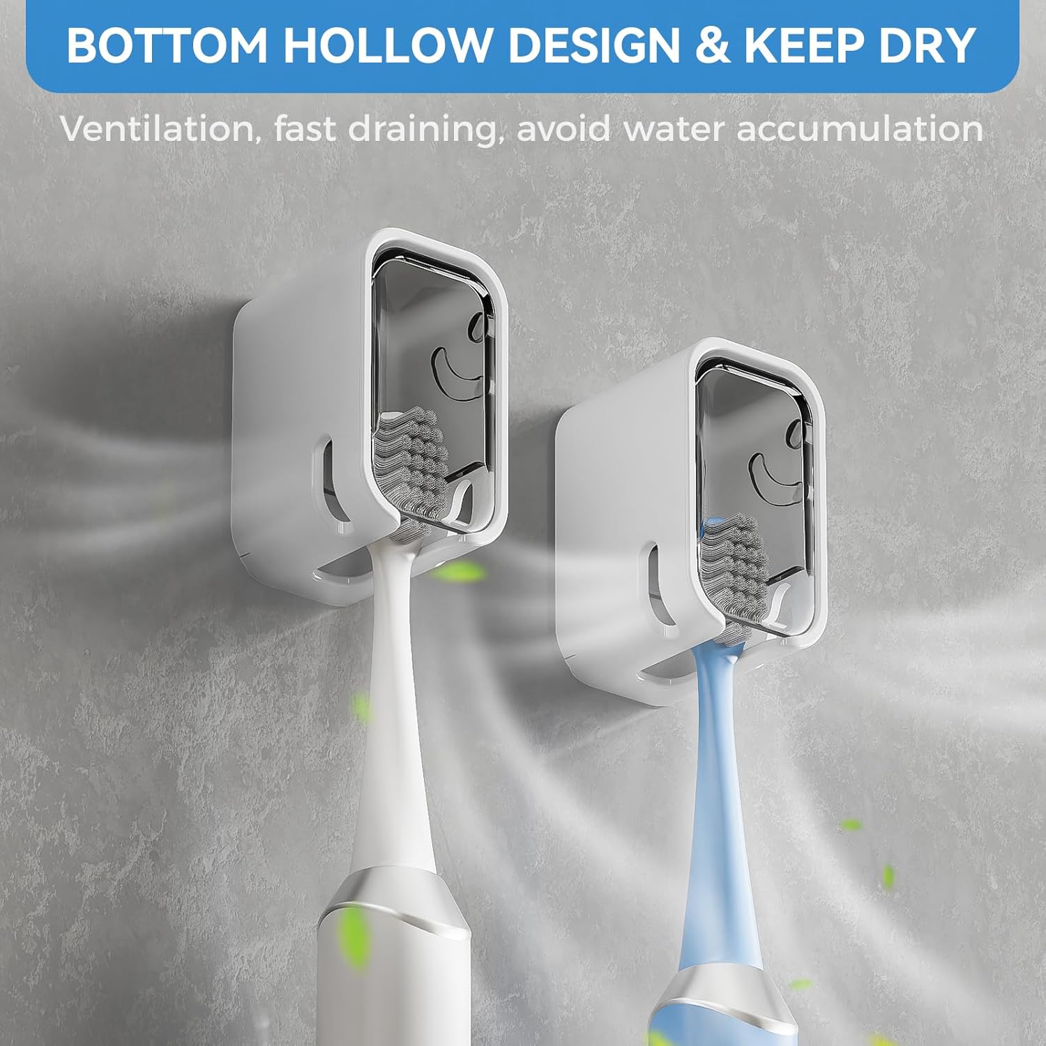 MOPMS Wall Mounted Toothbrush Holder 2PCS with Cover
