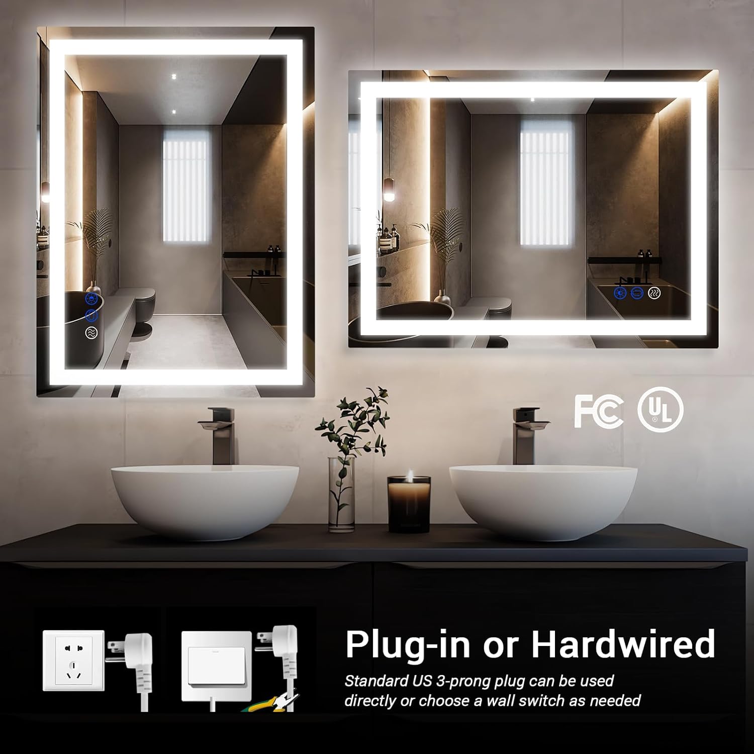 36 x 28 LED Bathroom Mirror with Touch Controls