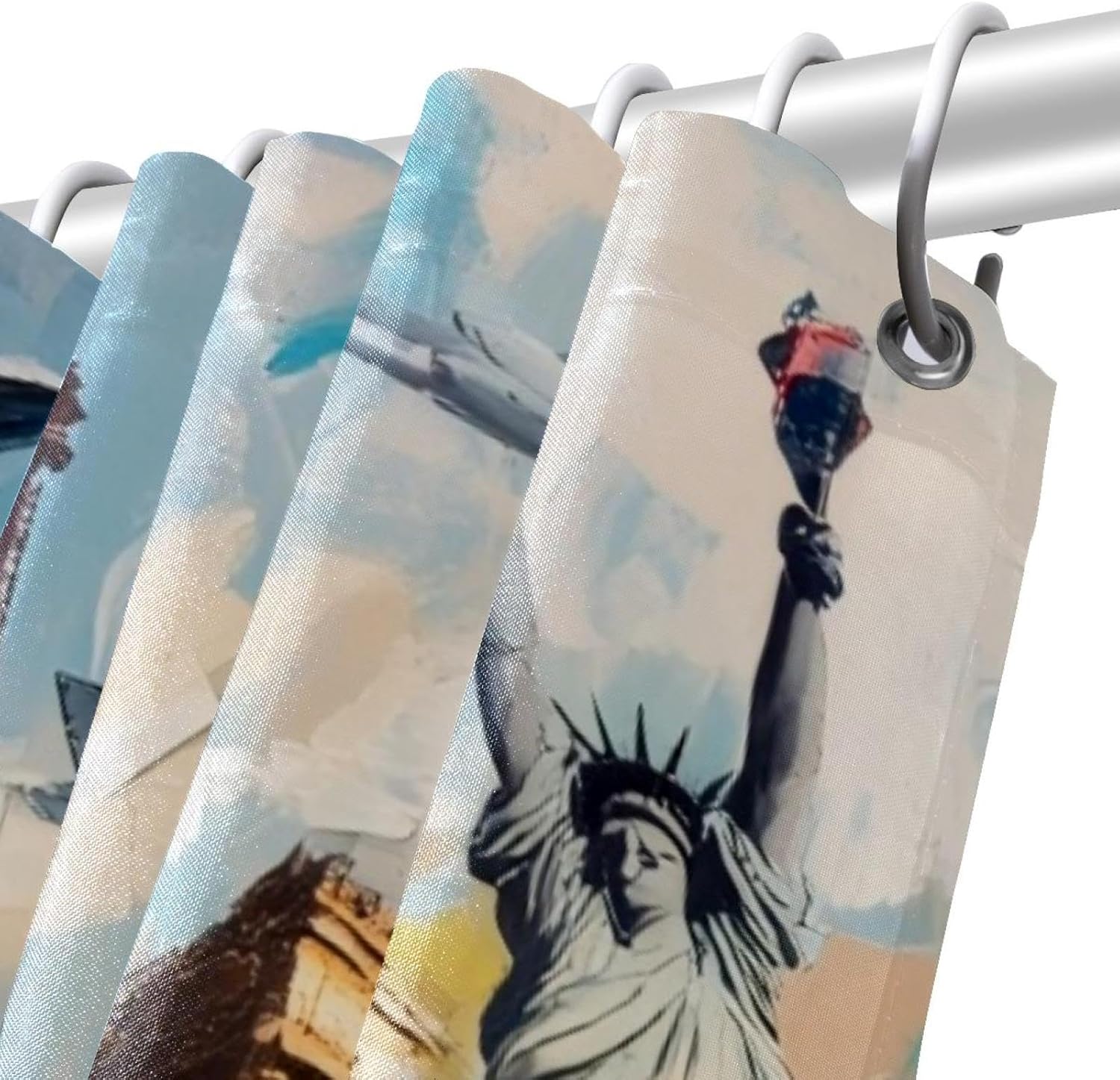 VAPOKF Travel Building Pattern Shower Curtain Set with 12 Hooks - 72x72 Inches