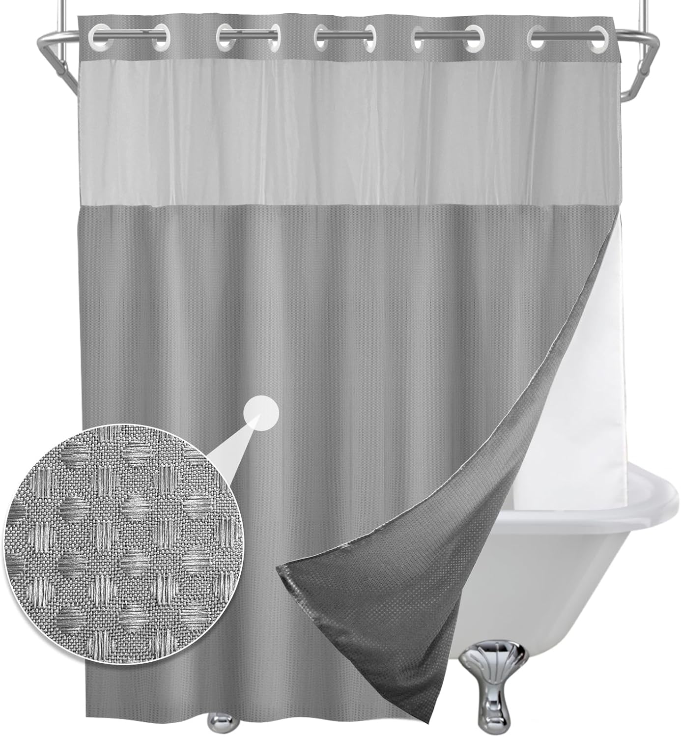 Final Friday Grey Waffle Weave Shower Curtain Set 1